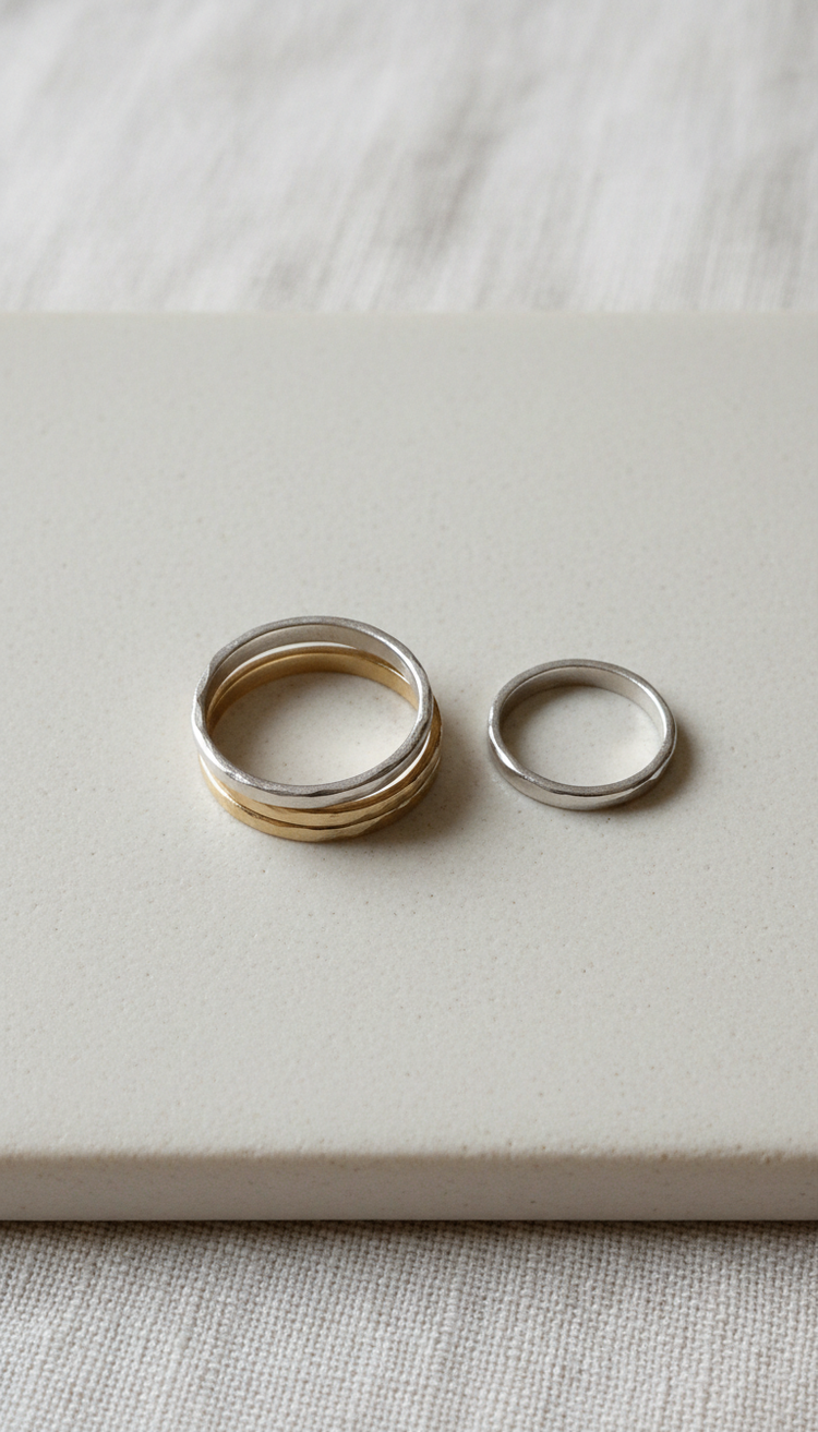 Minimalist Hammered Stacking Ring Set